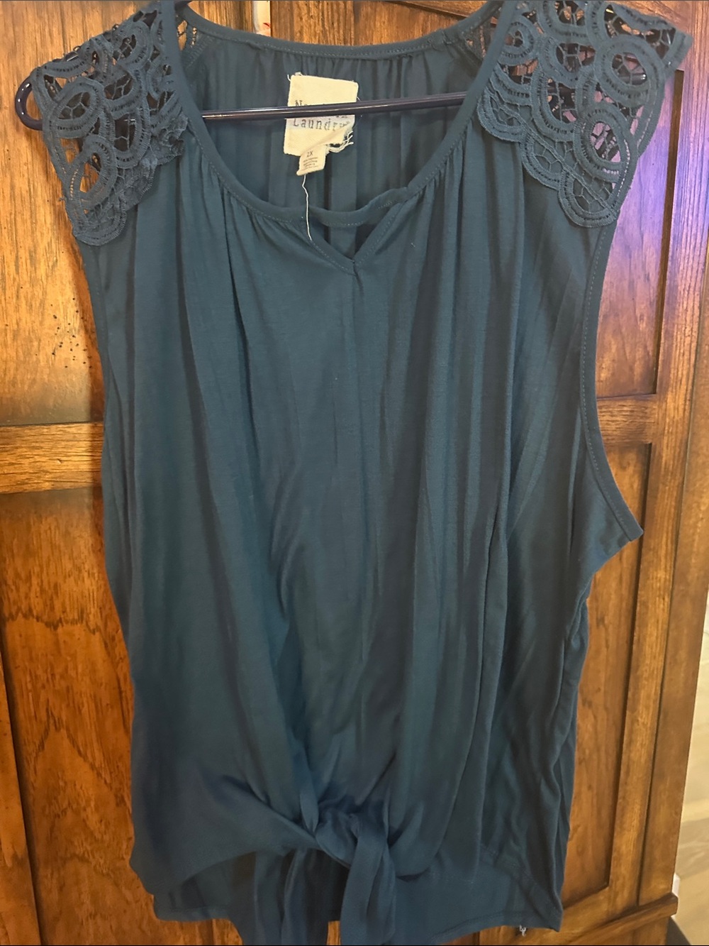Auden Teal Sleeveless Lace-Shoulder Tie-Front Camisole